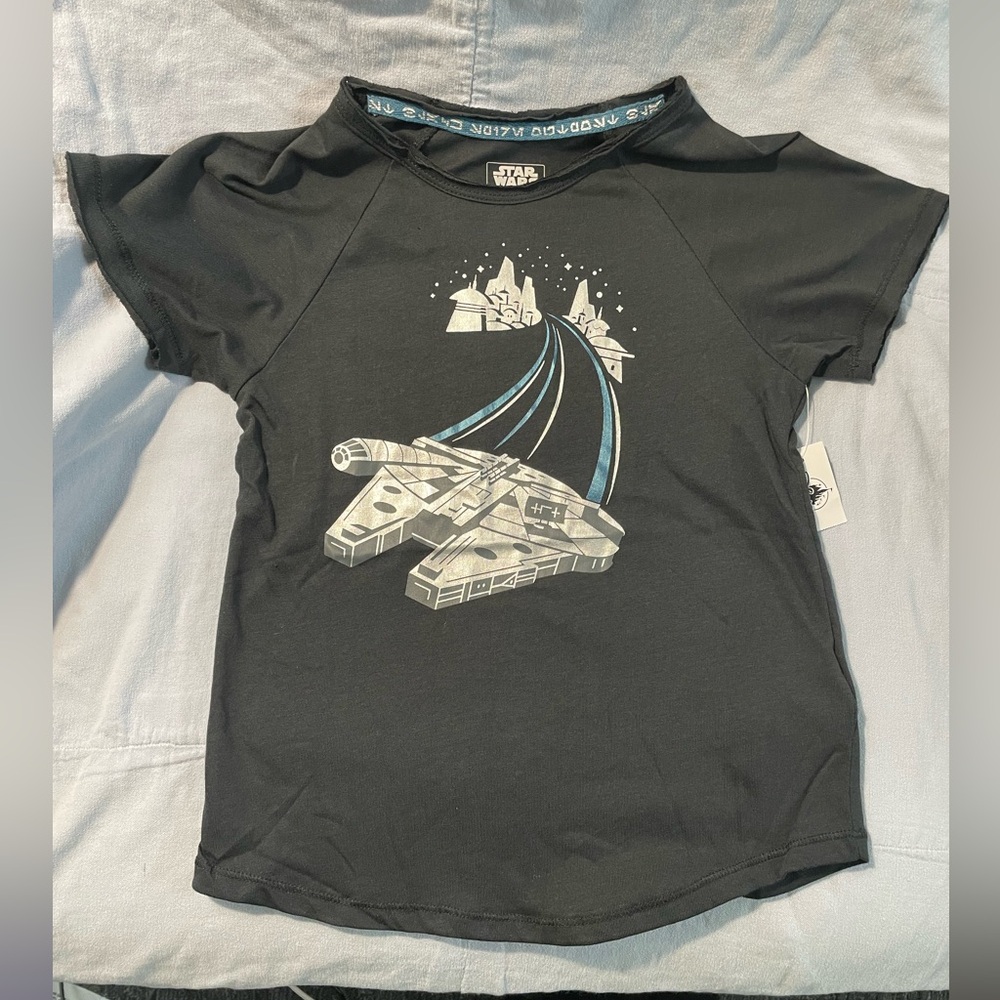 NEW Disney Star Wars Galaxy's Edge Girls Black Silver Millennium Falcon‎ T-Shirt
